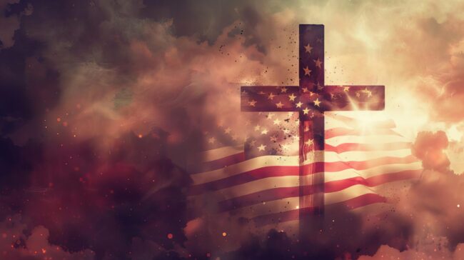 patriotic cross with american flag in misty smoke concept illustration