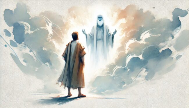 God calls Abraham. Digital watercolor illustration.